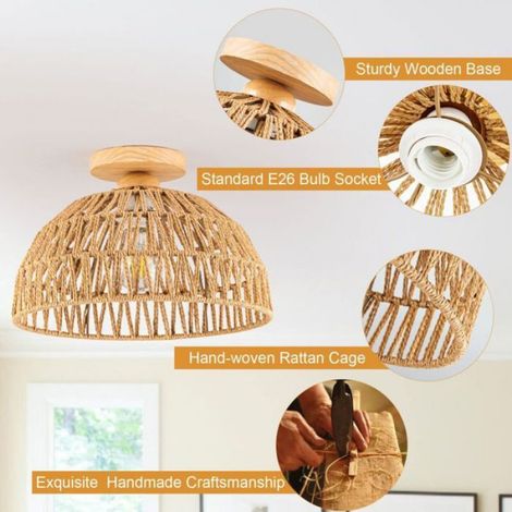 Plafonnier en rotin, lustre bohème, suspension tissée main, lustre de style wabi-sabi pour maison de campagne, chambre, couloir, (1/5)
