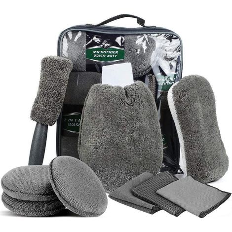 Kit de Nettoyage de Voiture 9PCS, Professionnel Microfibre Lavage Voiture Nettoyer Kit, Brosse Voiture, Chiffons de Nettoyage Gants de Lavage, éponge (1/5)