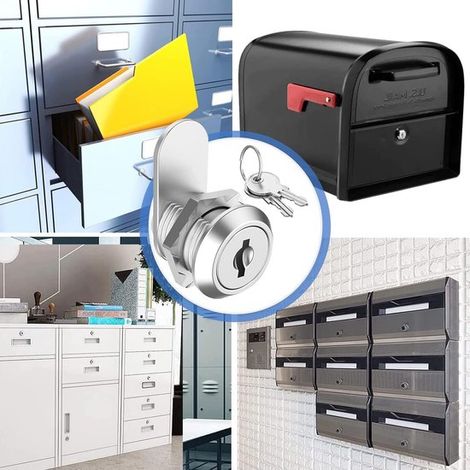 Cerradura de palanca,Cerradura para taquilla,Cerradura para cajón,Diámetro 16 mm,5 llaves,suministradas con 5 placas de cierre diferentes (1/4)