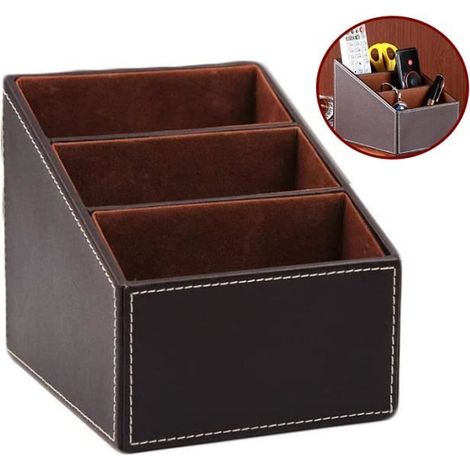 1 pcs Support de télécommande en cuir PU, Boite de Rangement a telecommande en Cuir Organisateur, organiseur de bureau (1/4)