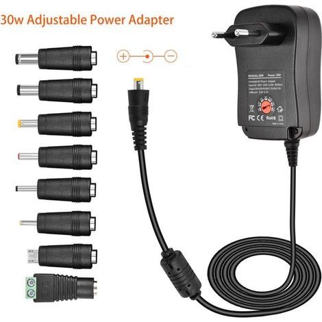 30W AC to DC Adaptateur Secteur Universel 3V 4.5V 5V 6V 7.5V 9V 12V, Adaptateur Multi-Tension avec 8 Prises DC pour l'électronique Domestique (1/4)