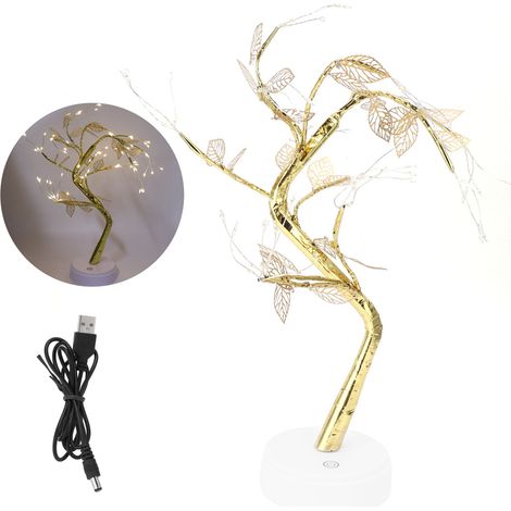 Arbre lumineux DIY 72LEDs, lampe feuille dorée artificielle, USB ou piles, décoration maison fête anniversaire Noël (1/5)