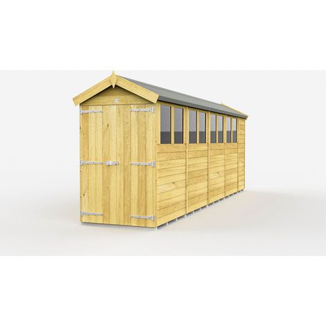 4 x 18 Feet Apex Shed - Double Door With Windows - Wood - L533 x W118 x H217 cm