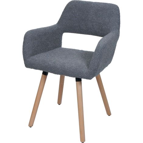 Sedia da pranzo HHG-873 II, poltroncina cucina imbottita, legno Stoffa/tessuto bouclé (450g/m²), grigio scuro