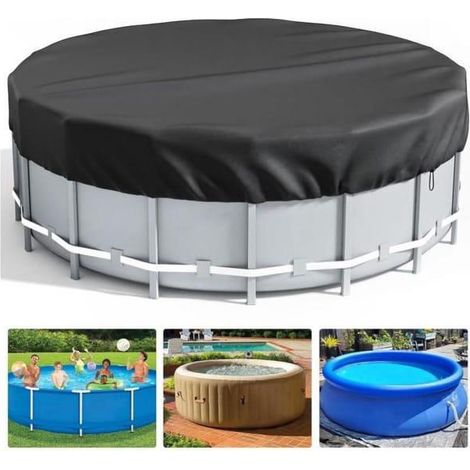 Bâche 4 Saisons pour Piscine Hors Sol, Couverture de Extérieur Ronde Spa Baignoire idéale pour Garder Votre Piscine Propre (2,4 M, Noir) (1/2)