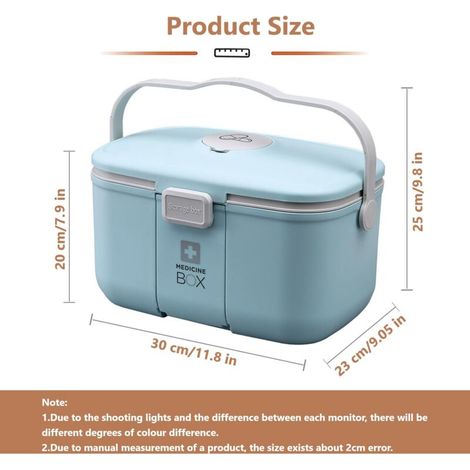 Scatola porta medicinali, contenitore portatile a 2 strati con maniglia, grande capacità, per uso domestico e esterno (blu) (1/4)