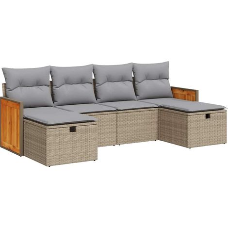 Maison Exclusive - Set Divano da Giardino 6 pz con Cuscini Beige in Polyrattan (1/5)