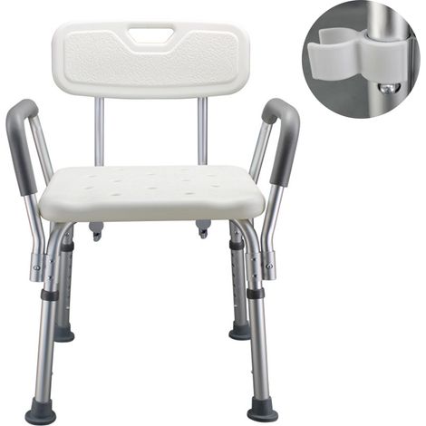 SJLERST Siège de Douche Antidérapant Hauteur Réglable 75-88.5 cm Chaise de Douche 136 kg Fauteuil de Bain avec Accoudoirs Dossier Aide à la Douche pour Personnes Âgées Femmes Enceintes Salle de Bain (1/5)
