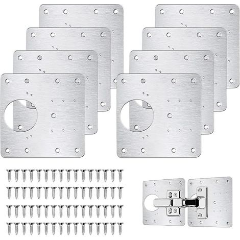 Plaque Reparation Charniere Porte, Charnière Porte Placard, Réparation Charnière Meuble, Kit de Réparation Meuble acier inoxydable avec Vis (1/5)