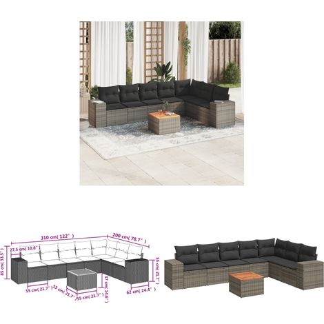 8-tlg. Garten-Sofagarnitur mit Kissen Grau Poly Rattan - Gartenmöbel Set - Esstisch - Lounge Möbel - Outdoor Furniture - Rattan Gartenmöbel - Home & Living (1/3)