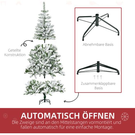 Sapin de Noël artificiel vert et blanc, effet neige, ignifuge, structure à charnières, arbre décoratif avec branches réalistes (1/5)
