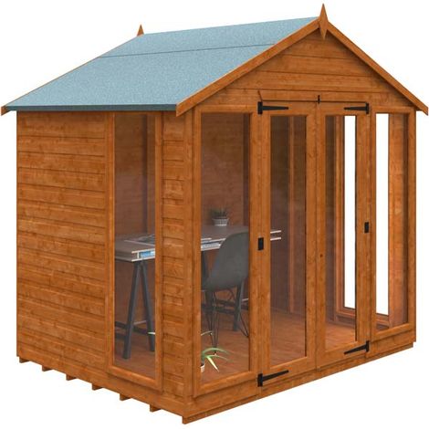 6 x 8 Feet Contemporary Summerhouse 12mm Shed - Solid Wood/Softwood/Pine - L175 x W235 x H243.7 cm - Burnt Orange