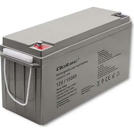 Batería AGM Qoltec, 12 V, 150 Ah, 40.1 kg, Sin mantenimiento, para SAI, autocaravanas, barcos y calefactores (1/5)