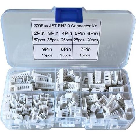200 Pieces JST PH Connecteur Kit avec 2.0mm JST-PH 2/3/4/5/6/7/8/9 Pin Connecteurs à entrée latérale à trou pour Projet Électronique et Réparatio (1/5)
