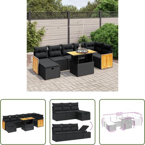vidaXL Canapé extérieur -  Salon de jardin 8 pcs avec coussins noir résine tressée (1/5)