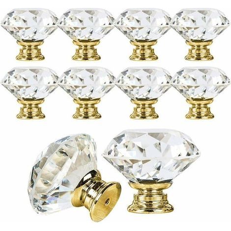 Poignée décorative à boutons sertis de diamants, 10 x 30 mm, idéale pour portes, meubles, tiroirs roses, armoires - or (1/4)