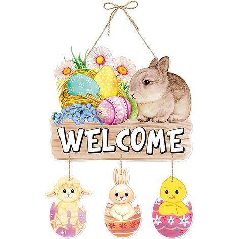 Guirlande De Porte De Pâques - Décoration Murale En Papier Avec Lapin Et Œufs - Pour Porte D'Entrée Intérieure Ou Extérieure - 1 Pièce (1/5)