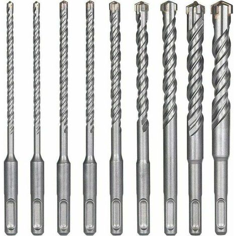 Concrete drill bits, 9 pieces (5 mm x 16 x 160 mm), electric impact drill bit for impact drill, cross drill bits for brick, stone, natural stone, metal (1/5)