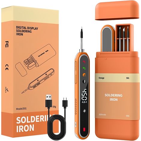 Beyamis Kit fer souder USB orange - 1600mAh Type-C 180-450°C