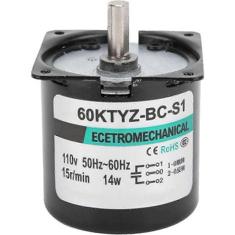 Mini moteur synchrone à courant alternatif, à engrenages métalliques, à aimant permanent et à faible vitesse, pour générateur DIY (14 W, 15 tr/min, 110 V CA). (1/4)