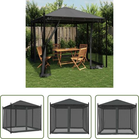 vidaXL Außenzelt - Pavillon mit Netzwänden Anthrazit 2,93x2,93 m Stahl (1/5)