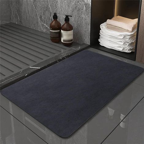 Tapis de bain antidérapant en caoutchouc 40 x 60 cm, fin et antidérapant, hydrofuge et à séchage rapide, pour douche, baignoire, toilettes et sol de salle de bain (bleu marine) (1/5)
