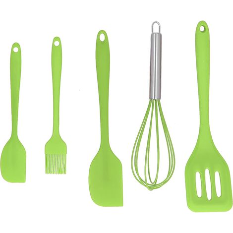 Ensemble de 5 spatules en silicone, ustensiles de cuisine pour la pâtisserie et la décoration de gâteaux, vertes (1/5)
