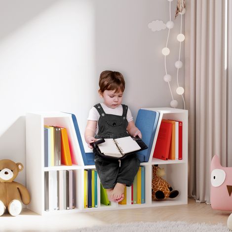 HOMCOM Bibliothèque banc 2 en 1 avec coussins de siège. étagère cube 6 compartiments ouverts et 2 niveaux. meuble de rangement pour salon. chambre à coucher. bureau. 102 x 30 x 61 cm. bleu