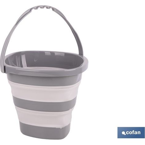 Seau pliable gris et blanc 11 L avec système de pliage rapide (1/4)