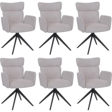 Set 6 sedie sala pranzo HHG-673, girevole posizionamento automatico, bouclé 350g/m², grigio chiaro, gambe grigio scuro