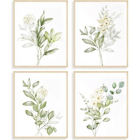 Bardusch Lot de 4 Posters Botaniques en Aquarelle Vert Sauge pour Chambre Salle de Bain 8x10 Pouces Non Encadrés (1/5)