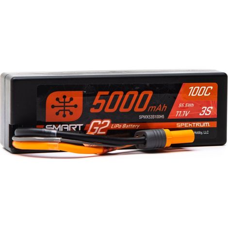 Spektrum Accessories 11.1V 5000mAh 3S 100C Smart G2 Hardcase LiPo Battery: IC5