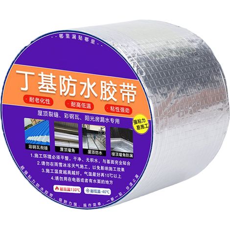 Bande adhésive butyle étanche, ruban aluminium 100mm x 10m, auto-collant pour joint étanchéité, scellage toiture et caravane. (1/5)
