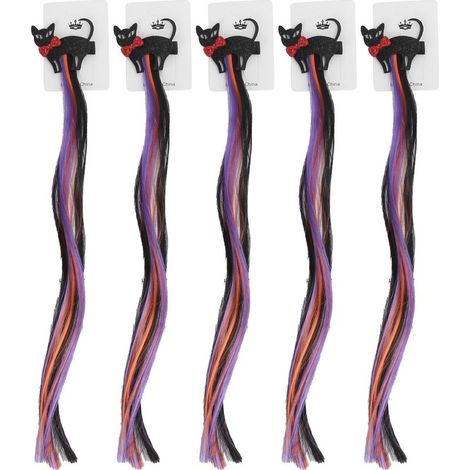 5mèches de cheveux colorées, accessoires déco d'Halloween pour fille/femme, chat noir, élégants et amusants (1/5)