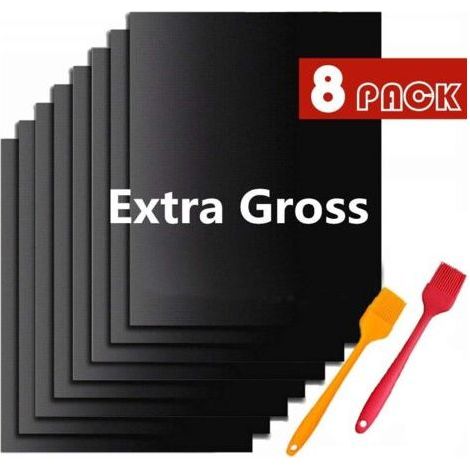 Reusable non-stick barbecue mat 33x40cm – Set of 8 – Compatible with charcoal, gas, electric – Easy to clean (1/5)