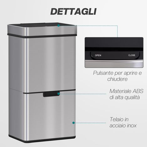 Poubelle intelligente 72L, 3 bacs, ouverture automatique par capteur infrarouge, acier et ABS, 42x30x81 cm, poubelle de cuisine compartimentée (1/5)