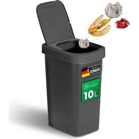 Poubelle 10L avec couvercle 2 en 1, couvercle à charnière et couvercle basculant, poubelle anti-odeur élégante pour salle de bain, cuisine