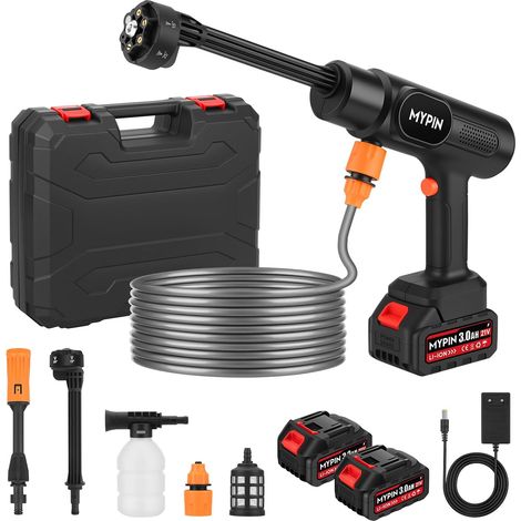 Nettoyeur Haute Pression sans Fil, 600 PSI, 21V, avec 2 Batteries Nettoyeur Haute Pression sur Batterie, Buse 6 en 1 avec Buse Standard pour Voiture, Sol, Mur, Clôture (1/5)