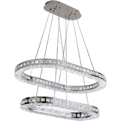 Lampadari a led 40 watt a sospensione in metallo e cristalli in acrilico base con anelli regolabile luce fredda 6500k (1/4)