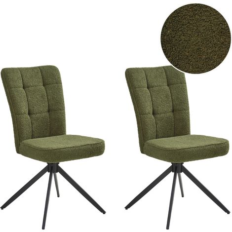 Conjunto de 2 sillas de comedor con base giratoria tapizadas en bouclé patas de metal verde Ryan