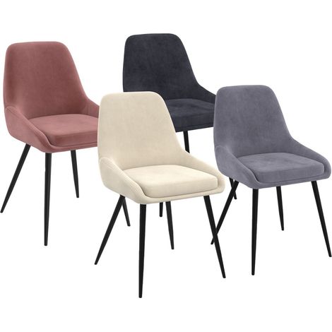 Idmarket – Lot de 4 chaises THALYA en velours mix color crème, gris clair, gris foncé, rose – Demi-accoudoirs – Pieds en métal noir – Design vintage (1/5)