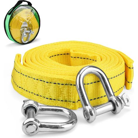 Sangle Remorquage, Corde de Remorquage Voiture de 4 Mètres 5 Tonnes (11 000 LB) avec Bandes Réfléchissantes, Corde Remorquage d'urgence avec 2 Crochets Sécurité en U et Sac (1/5)