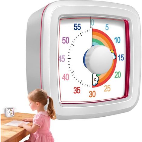 Temporizador visual - Reloj de aprendizaje infantil - Para practicar la gestión del tiempo - Funcionamiento silencioso - 10 x 6 x 6 cm - Blanco