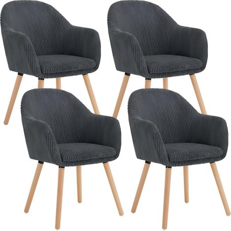 WOLTU 4x Sillas de Comedor Sillas de Cocina Giratorias con Patas de Metal para Comedor. Asiento de Pana. Patas de Madera. Gris Oscuro