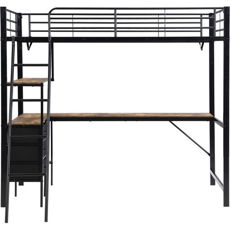 Metall-Hochbett 90x200 cm mit 2-m-Schreibtisch und 3 Schubladen (1/5)
