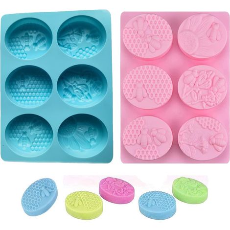 2 Pièces Moulle à Savon Fait Maison, Nid D'abeille Moules à Savon en Silicone, Moule en Silicone Ovale à 6 Cavités pour Savon, Gâteaux, Cupcakes, Muffins (1/5)