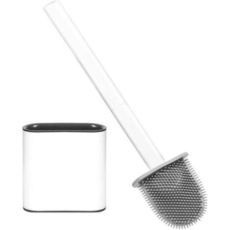 FENOPLASTICABrosse de Toilette en Silicone, Brosse WC avec Support à séchage Rapide, Brosse de Toilettes Détachable à Manche Long, Balai WC Montage Mural/au Sol pour Salle de Bain (1/5)