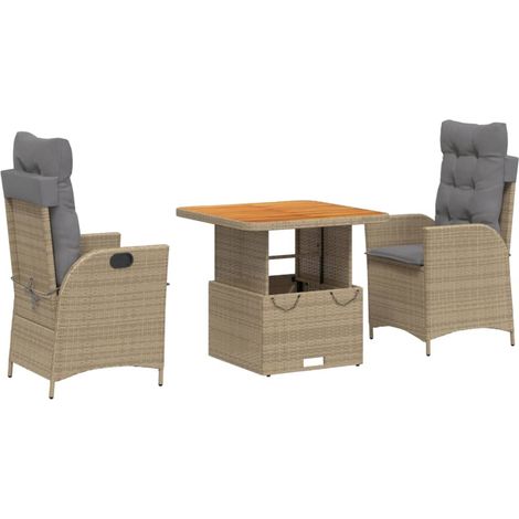 Maison Exclusive - Set comedor de jardín 3 pzas con cojines ratán