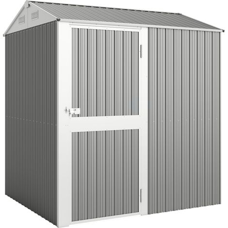 Casetta Box da Giardino 209x177x236 cm Superficie da 3,51m² con Prese d'Aria e Porta Bloccabile in Acciaio Argento (1/5)