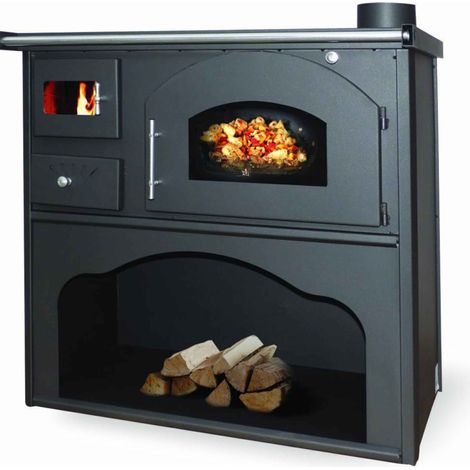 Stufa a Legna Cucina a Legna con Forno in Acciaio Verona 5,9 - 10 kW con Piastra Con Portalegna Termometro Regolazione Aria (1/4)